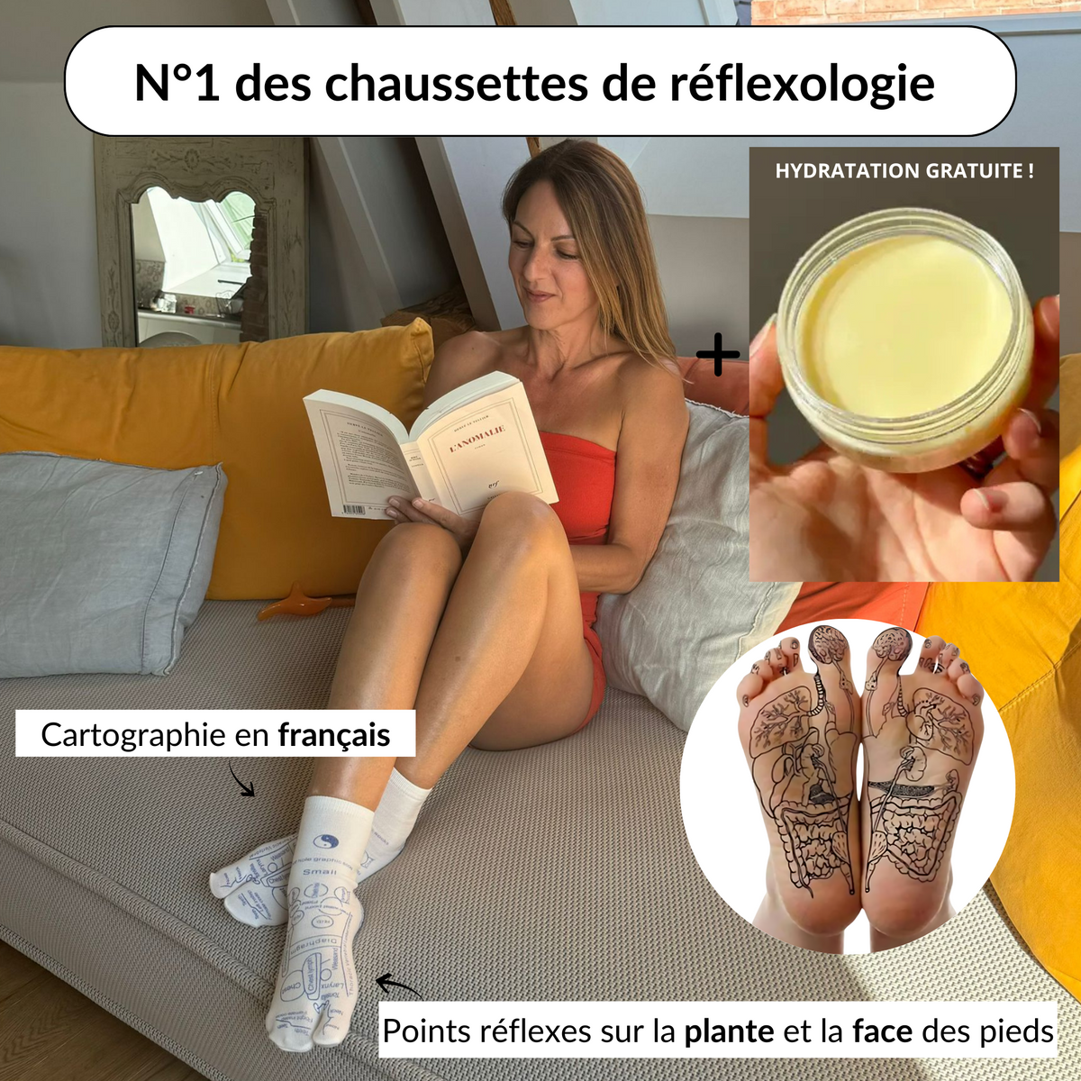 ACHETEZ-EN 1, OBTENEZ 2 CHAUSSETTES DE RÉFLEXOLOGIE + UNE HYDRATATION GRATUITE !